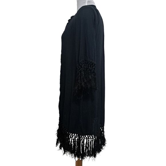 Tigerlily Embroidered Button Down Fringe Cardigan Cruise Dress Small Black - Picture 4 of 17